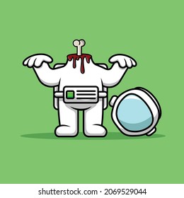 Cute Astronaut Zombie Cartoon Vector Icon Illustration. Science Holiday Icon Concept Isolated Premium Vector. Flat Cartoon Style