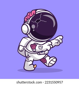 Cute Astronaut Zombie Walking Cartoon Vector Icon Illustration. Science Holiday Icon Concept Isolated Premium Vector. Flat Cartoon Style