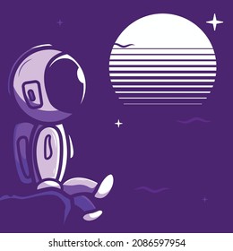 cute astronauts looking at the moon art cartoon