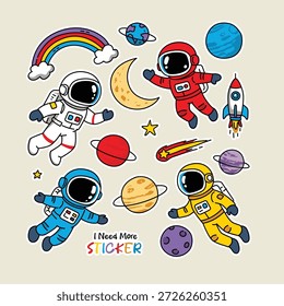 Lindos astronautas y Elementos espaciales Colección de pegatinas 