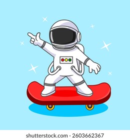 Cute Astronauts Want to go to the Moon by Skateboard Illustration Cartoon Design Vector