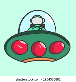 Cute astronot with UFO mascot icon vector illustration design