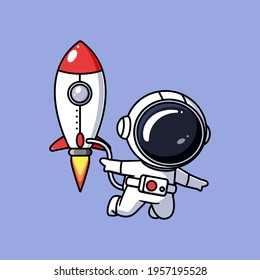 Cute astronout floating with rocket
