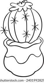 The Cute Astrophytum Cactus Black and White Vector Line Art Illustration