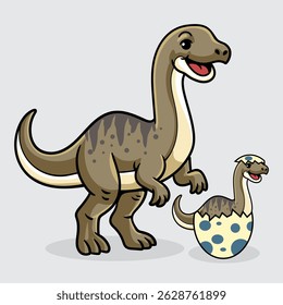 Cute Asylosaurus and baby Dinosaur isolated cartoon illustration with light background