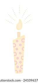 Cute asymmetrical yellow candle with flame, vector color illustration