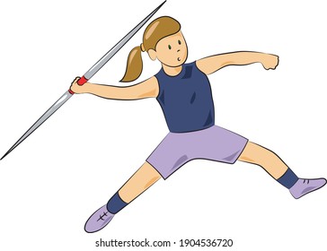 Cute Athlete Girl Throwing Spear