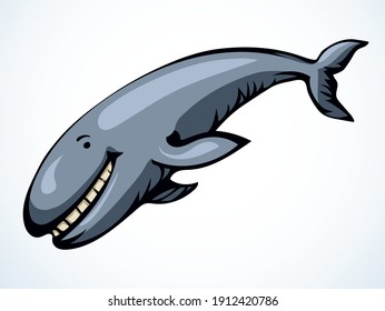 Cute atlantic aqua baleen old blue minke breach view. Light sky text space backdrop. Outline black hand drawn deep undersea huge zoo eat pictogram emblem design in retro art doodle engrave print style
