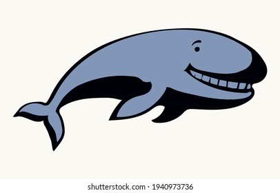 Cute atlantic aqua baleen old blue minke breach view. Light sky text space backdrop. Outline black hand drawn deep undersea huge zoo eat pictogram emblem design in retro art doodle engrave print style