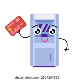 Cute ATM with credit card. Vector simple color flat illustration.