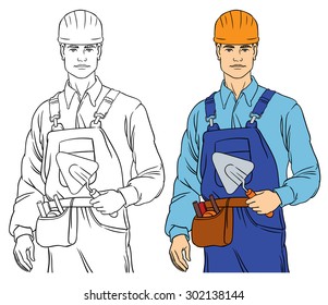 cute  attractive builder - vector illustration coloring drawing 