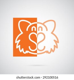 Cute attractive face of a smiling orange cat with thick lines, logo template. Symbol for pet stores. Creative symbol for company identity, advertising, poster, banner, web and flyer.