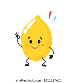 Cute, attractive lemon, funny character with emotion, joy. Vector illustration. For packaging, brochures, advertising, design, banner, label.