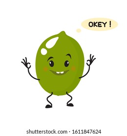 A cute, attractive lime character, with emotions, joy, irritation, surprise, admiration. Vector illustration. For packaging, brochures, advertising, design, banner, label.