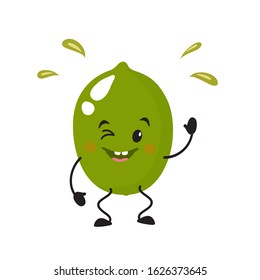 A cute, attractive lime character, with emotions, joy, irritation, surprise, admiration. Vector illustration. For packaging, brochures, advertising, design, banner, label.