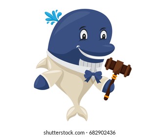 Cute Auction Animal Cartoon Character Illustration - Blue Whale