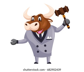 Cute Auction Animal Cartoon Character Illustration - Bull