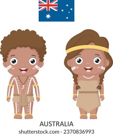 Cute Australien Junge und Mädchen in nationalen Kleidung