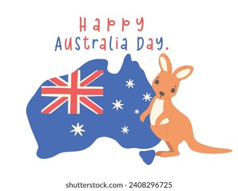 tira cómica de canguro de bebé del día de Australia con bandera y mapa de australia, dibujo de la mano de animales australianos