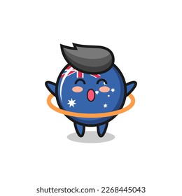 cute australia flag badge cartoon is playing hula hoop , cute style design for t shirt, sticker, logo element