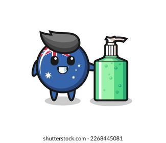 cute australia flag badge cartoon with hand sanitizer , cute style design for t shirt, sticker, logo element