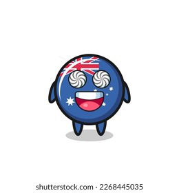 cute australia flag badge character with hypnotized eyes , cute style design for t shirt, sticker, logo element