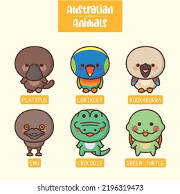 Cute Australian Animals Bird Platypus Emu Turtle Vector