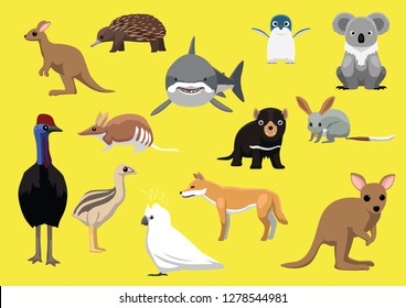 Cute Australian Animals Cartoon Vector Illustration