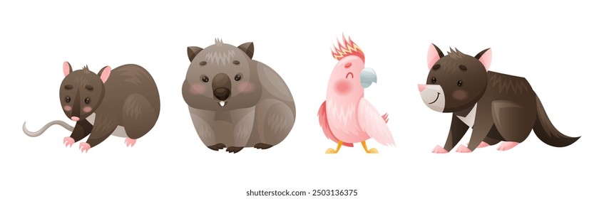 Cute Australian Animals and Endemic Fauna Vector Set