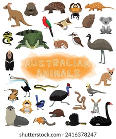 Cute Australian Animals Set Cartoon Vector