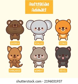 Cute Australian Animals Vector Illustration