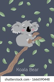 Cute australian flat style koala, kids illustration, print for t-shirt and notepad