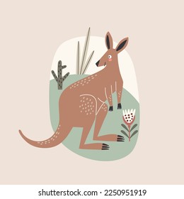 Canguro australiano lindo, ilustración vectorial estilo caricatura.