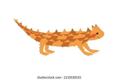 Cute Australian Moloch lizard drawn in cartoon style. Funny vector thorny devil illustration isolated on white background