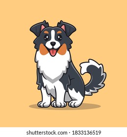 Cute Australian Shepherd Cartoon Vector Icon Illustration. Animal Dog Icon Concept Isolated Premium Vector. Flat Cartoon Style