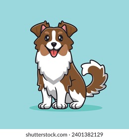 Cute Australian Shepherd Cartoon Vector Icon Illustration. Animal Dog Icon Concept Isolated Vector. Flat Cartoon Style
