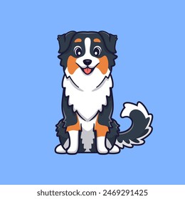 Cute Australian Shepherd Dog Cartoon Vector Icon Illustration. Animal Nature Icon Concept Isolated Premium Vector. Flat Cartoon Style