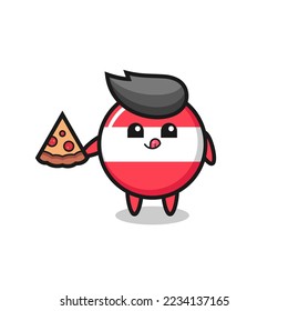 cute austria flag badge cartoon eating pizza , cute style design for t shirt, sticker, logo element