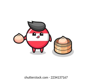 cute austria flag badge character eating steamed buns , cute style design for t shirt, sticker, logo element
