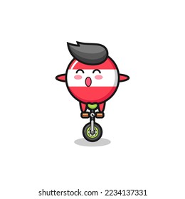 The cute austria flag badge character is riding a circus bike , cute style design for t shirt, sticker, logo element