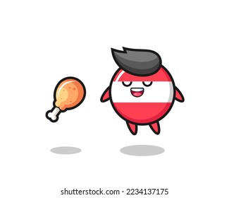 cute austria flag badge floating and tempted because of fried chicken , cute style design for t shirt, sticker, logo element