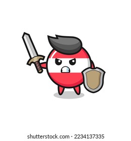 cute austria flag badge soldier fighting with sword and shield , cute style design for t shirt, sticker, logo element