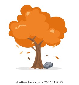 Cute autmn tree cartoon. Orange fall tree. Forest element. Kid room decoration