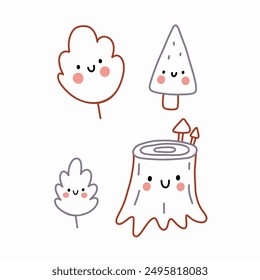 Cute Autumdoodle abstract sketchy lines set. Hand drawn art. Woodland Colored flat vector illustration. 