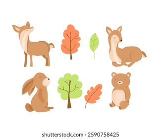 Cute Autumn Animal Illustration Set