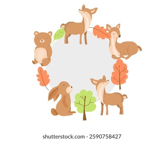 Cute Autumn Animal Illustration Wreath