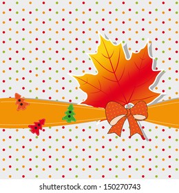 Cute autumn background with leaf and doodles