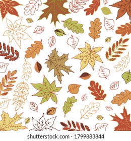 cute autumn background leaves Doodle pattern for fabrics pillows magnets packaging menu cards vector poster t shirts