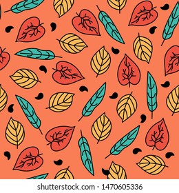 Cute autumn background with leaves. Vector seamless pattern.