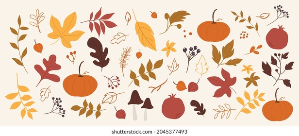 Cute autumn background vector. Autumn shopping event illustration wallpaper with hand drawn icons set. This design good for banner, sale poster, packaging background and greeting card.